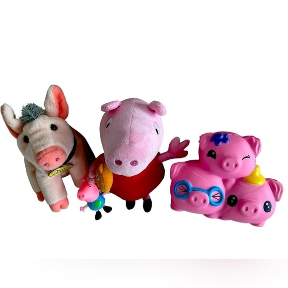 Lot of 4 Pink Plush Toys Pigs Ty Peppa Pig Babe Squooshie🐷🎀🌸💫 - Picture 1 of 3